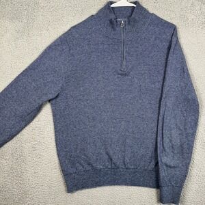 Bonobos Mens Large Sweater Pullover Blue Cashmere Blend Slim Fit Quarter Zip EUC
